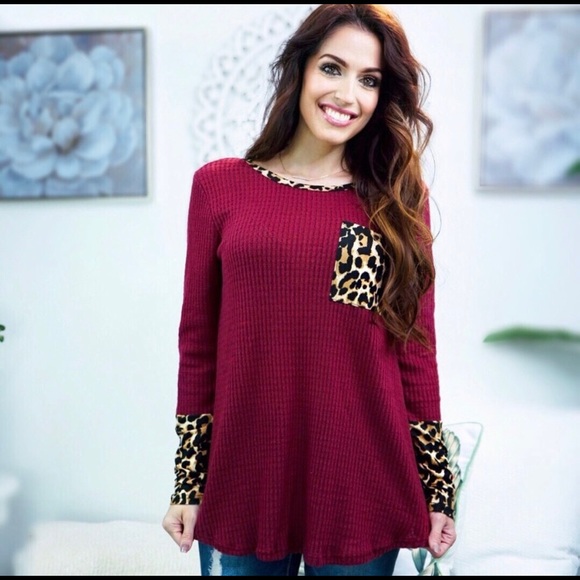 Hacci Brushed Burgundy Leopard Top - Picture 5 of 6